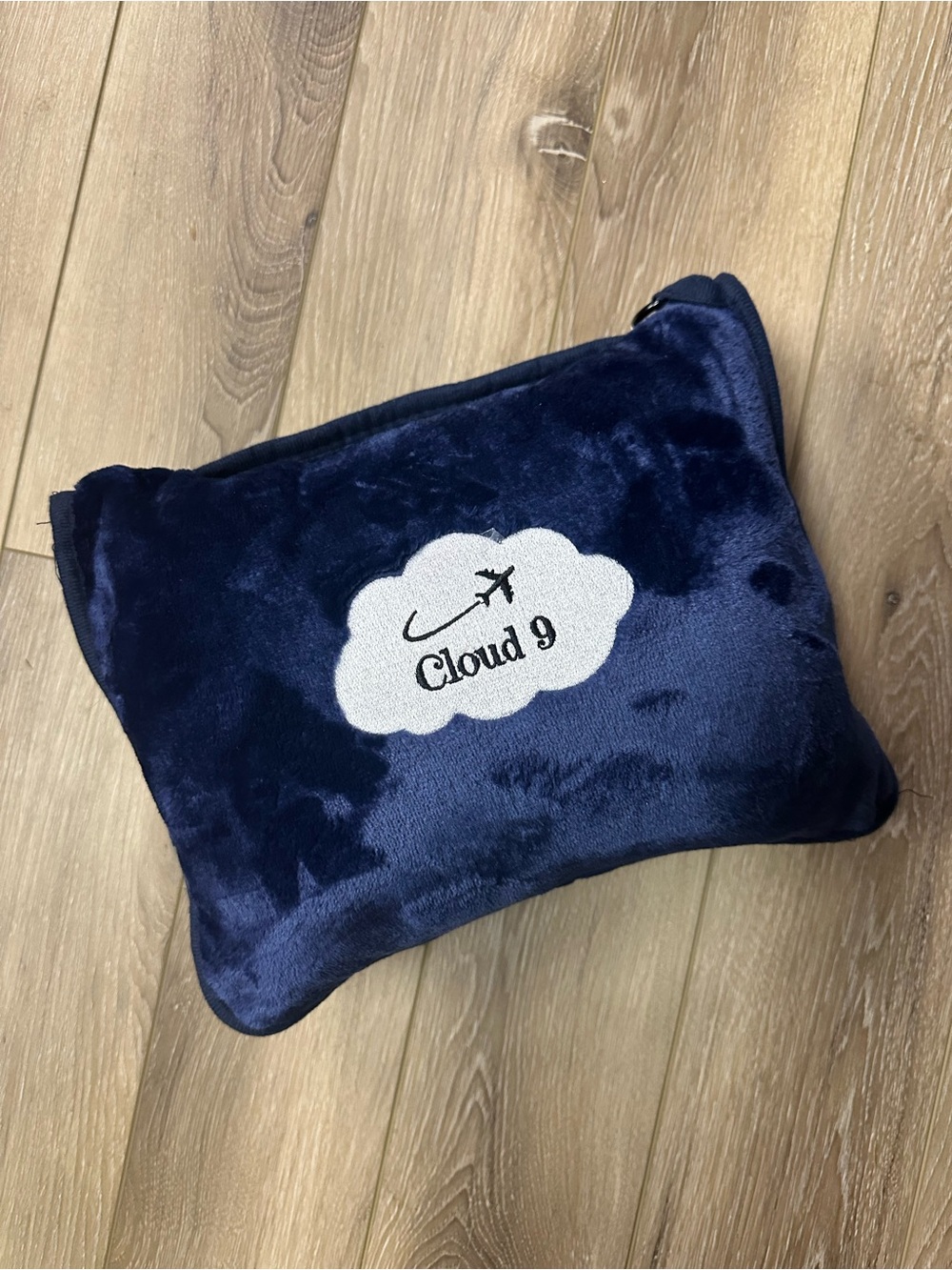 Cloud 9 Navy Blue Plush Travel Pillow with White Cloud Logo